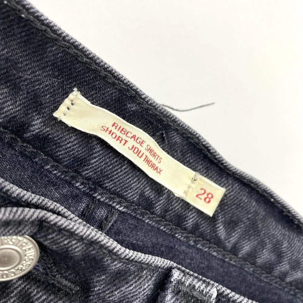 Levi's Jean Shorts Womens Size 28 Ribcage High Rise Button Fly Denim Black 90s - Picture 4 of 5